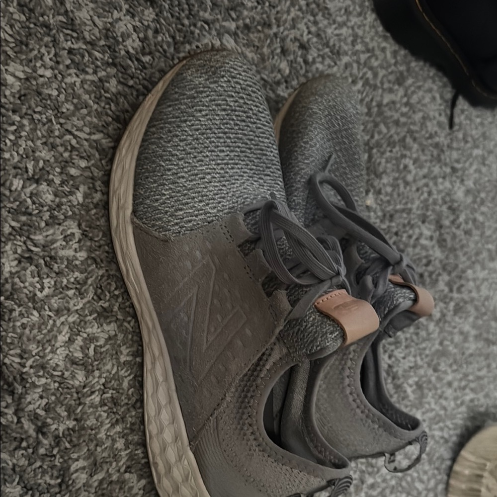New Balance Gray Tan Athletic Shoes with Breathable Knit Upper